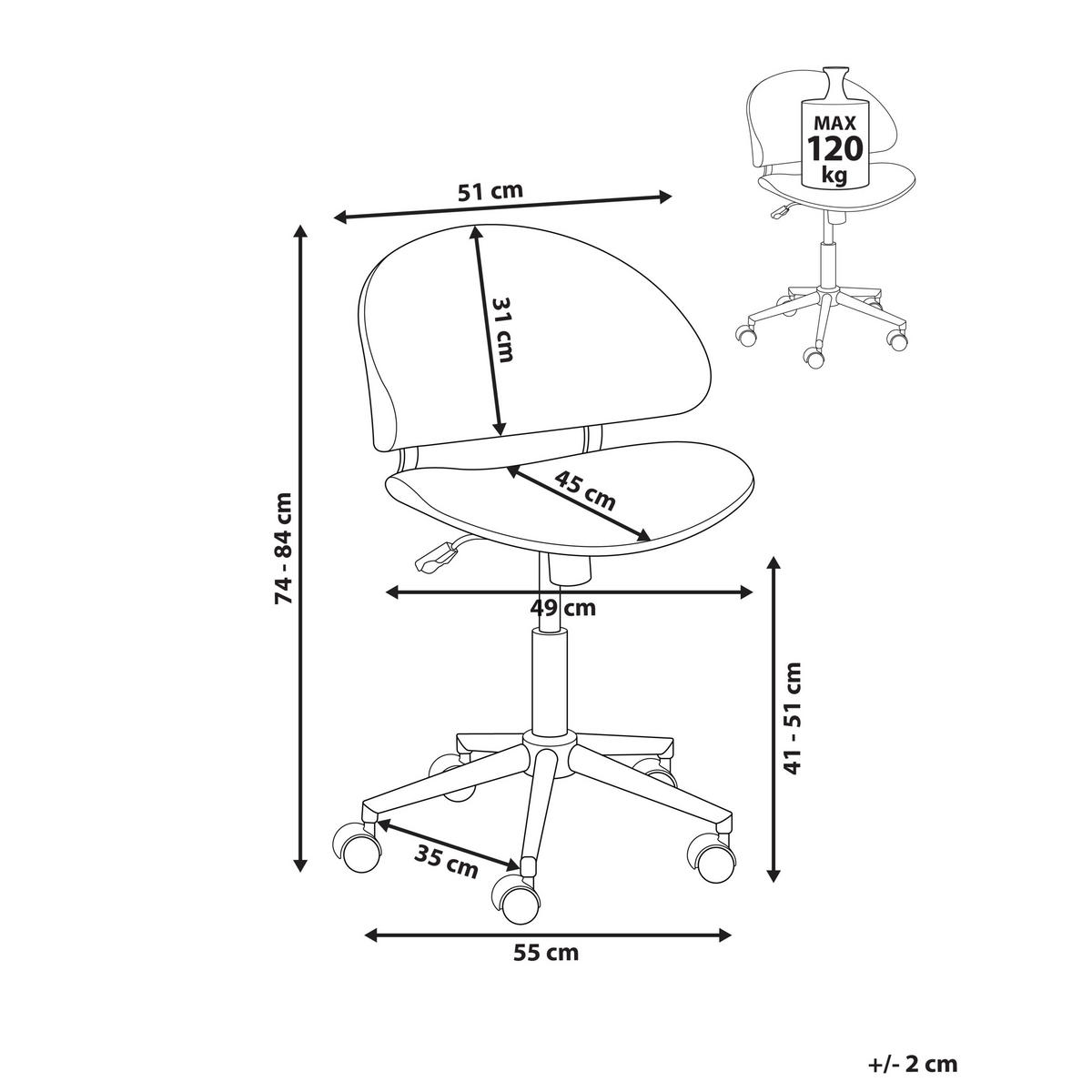 BÜROSTUHL Cord Cremeweiß Kiana - Weiß, Textil (55/74/55cm) - Beliani