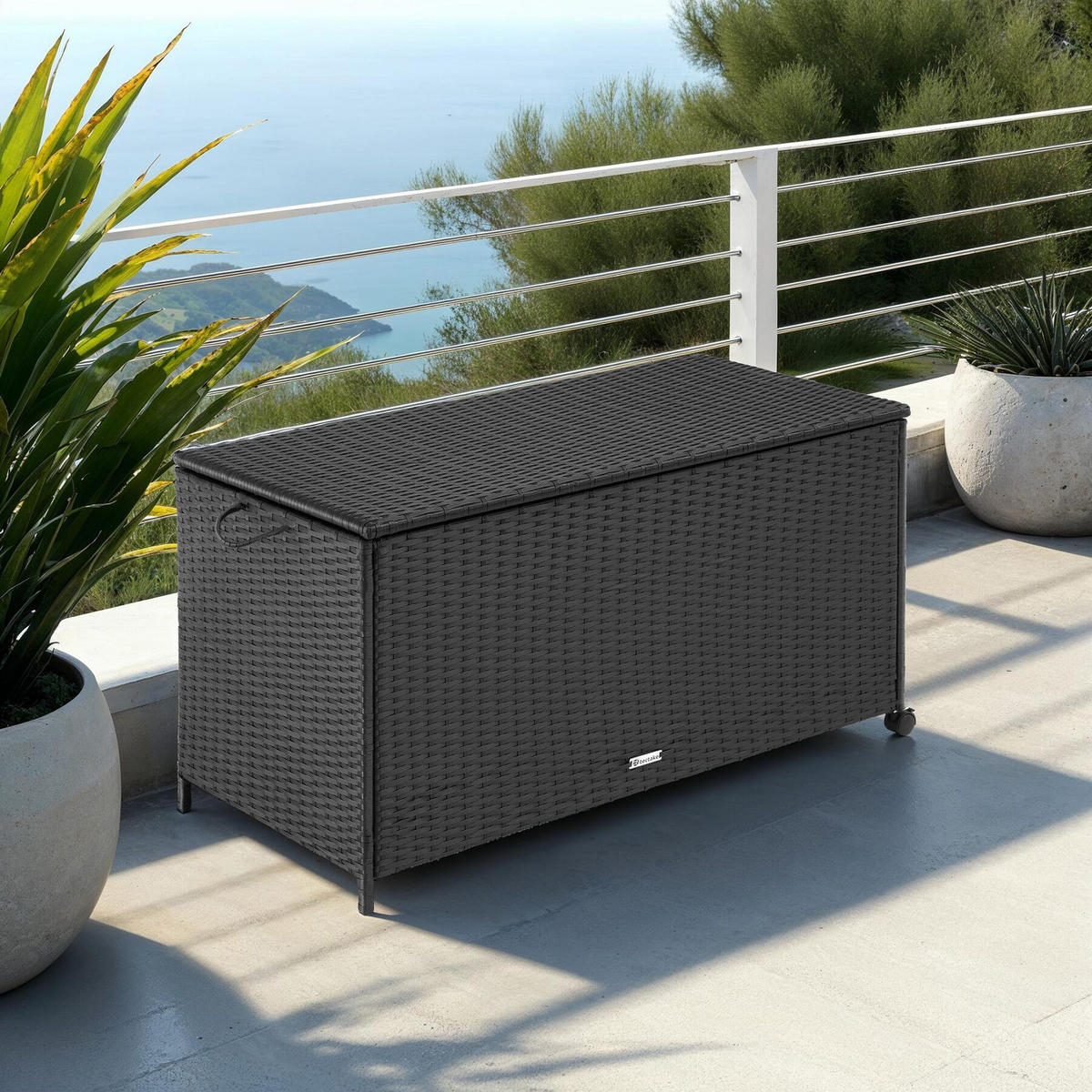 AUFLAGENBOX Kuusamo,117 x 54 x 64 cm,schwarz - Schwarz, Kunststoff (54.5/63/117cm) - tectake