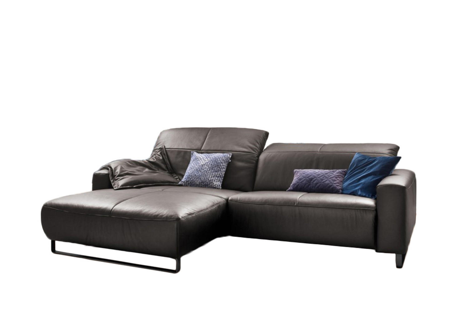 ECKSOFA YORK Anthrazit Leder - Anthrazit/Schwarz, Leder (284/180cm) - KAWOLA