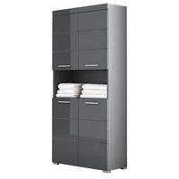 HOCHSCHRANK grau Hochglanz 73 x 190 cm, Badschrank 4-türig - Grau, Holzwerkstoff/Kunststoff (73/190/31cm) - Top.Furn