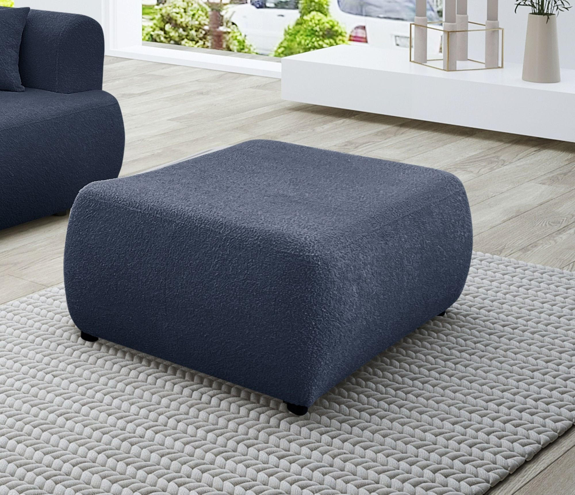 POLSTERHOCKER Anike In Now Or Never - Dunkelblau, Holzwerkstoff/Textil (98/42/66cm) - Fun Möbel