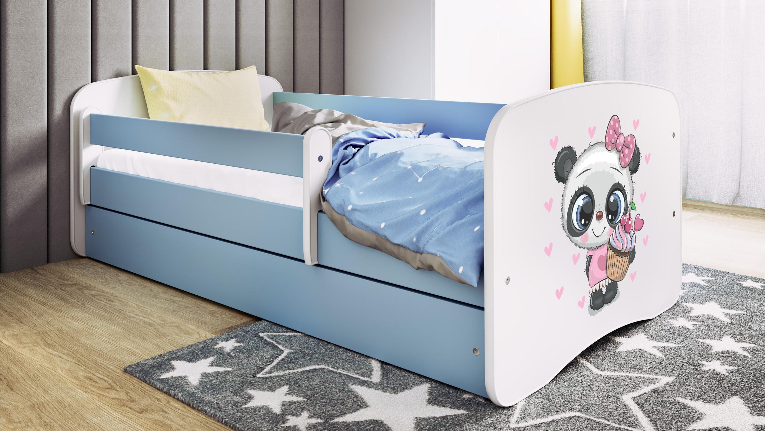KINDERBETT Panda mit Schublade 180/80 90/61/184 - Blau, Holzwerkstoff (90/180cm) - RAUMHIRSCH FURNITURE