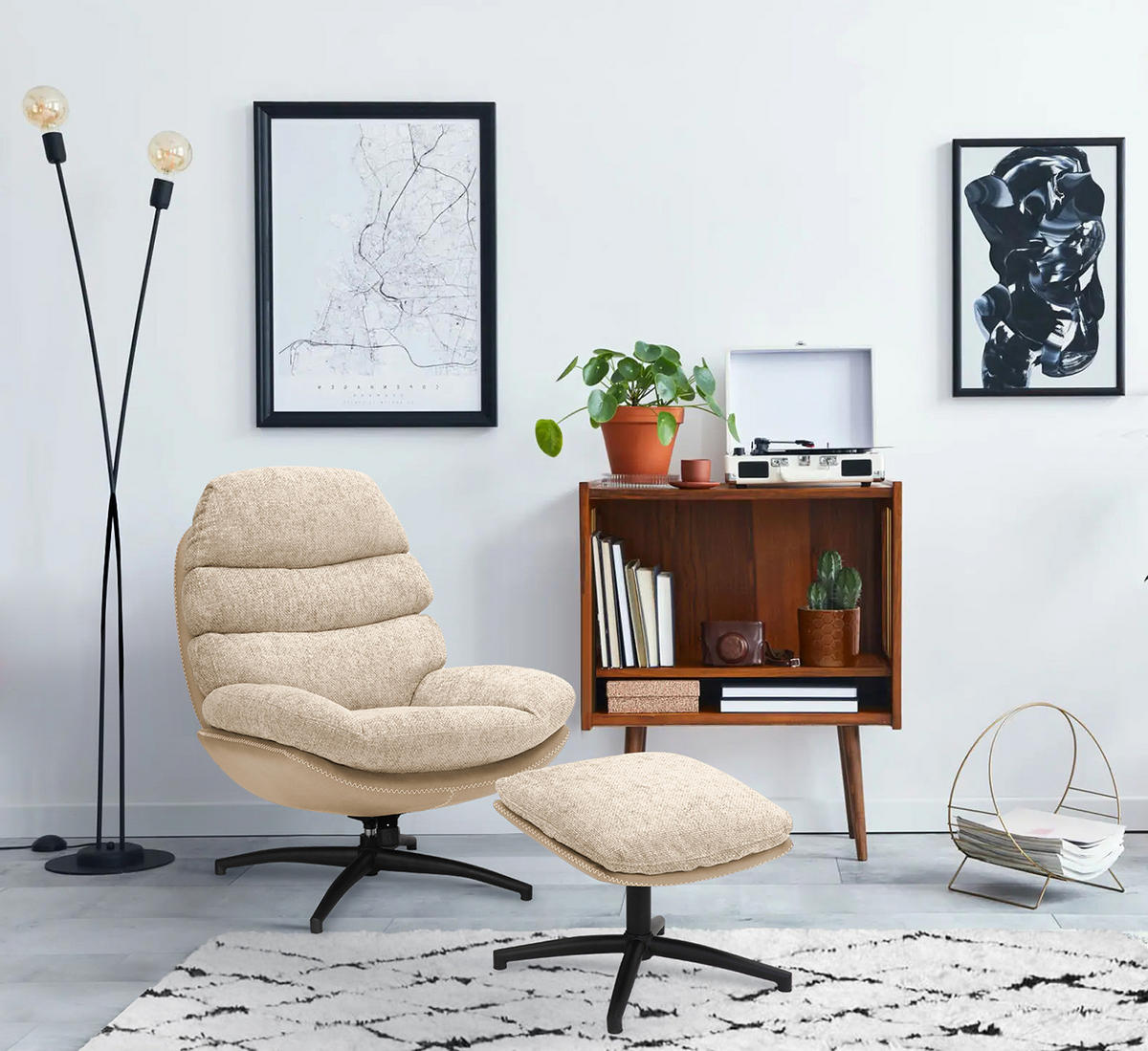 RELAXSESSEL - Beige/Schwarz, Textil (78/102/90cm) - home24