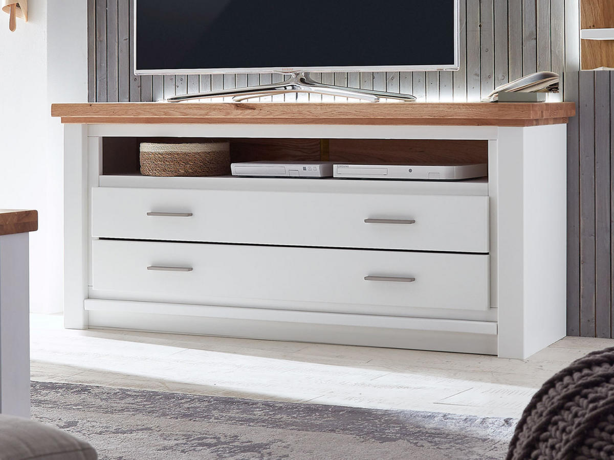 TV-LOWBOARD weiß Olbia Wildeiche 141/45/67 cm - Weiß/Braun, Holz (141/67/45cm) - Casamia Massive Möbel