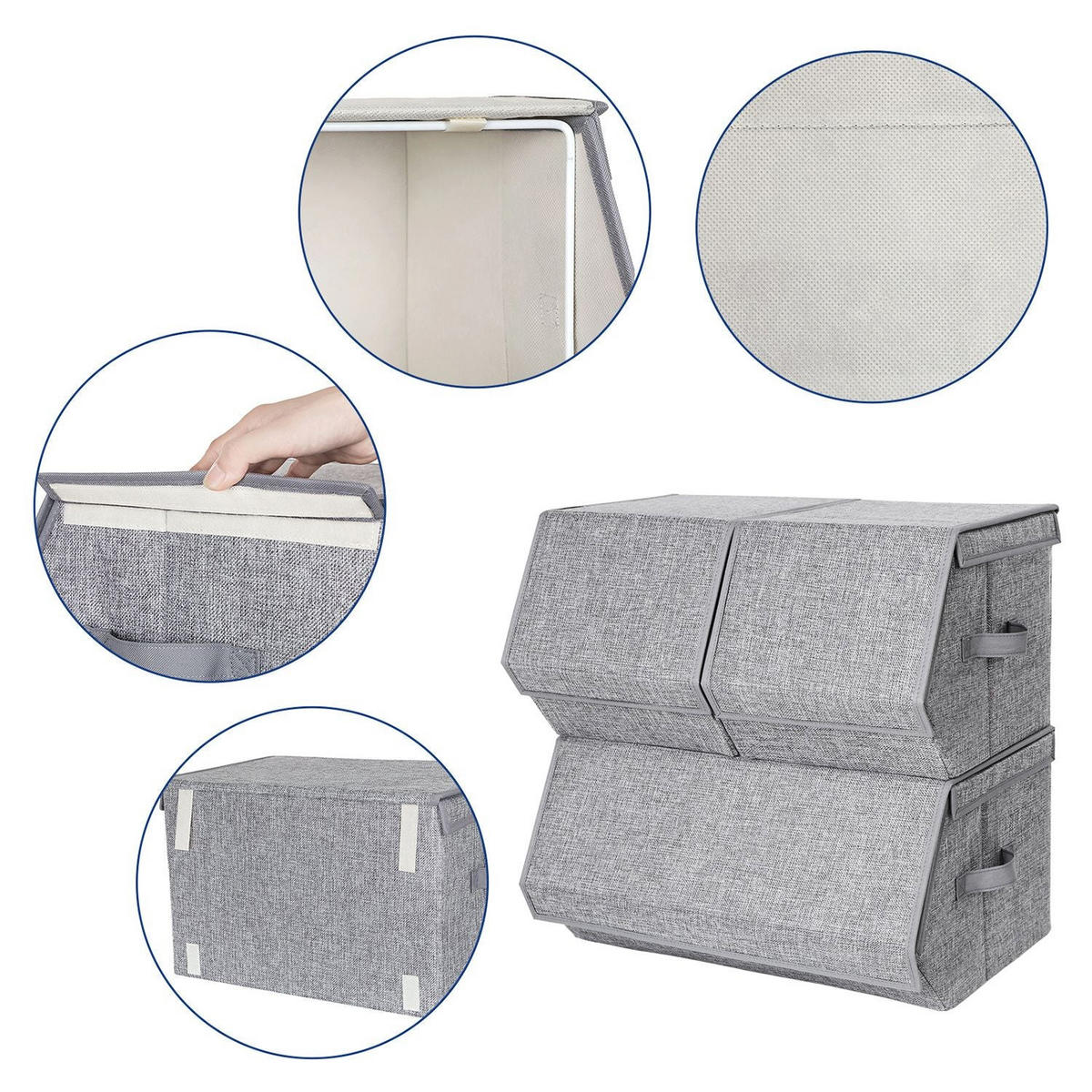 AUFBEWAHRUNGSBOXEN MIT DECKEL 3ER-SET - Grau, Textil (35/25/50cm) - Hansiro