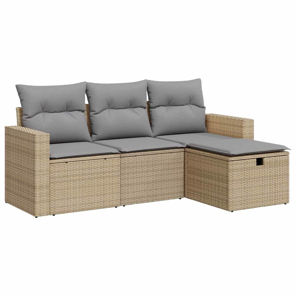 GARTEN-SOFAGARNITUR 4-TLG. Mit Kissen Beige Poly Rattan - Beige/Hellgrau, Kunststoff - vidaXL