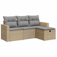 GARTEN-SOFAGARNITUR 4-TLG. Mit Kissen Beige Poly Rattan - Beige/Hellgrau, Kunststoff - vidaXL