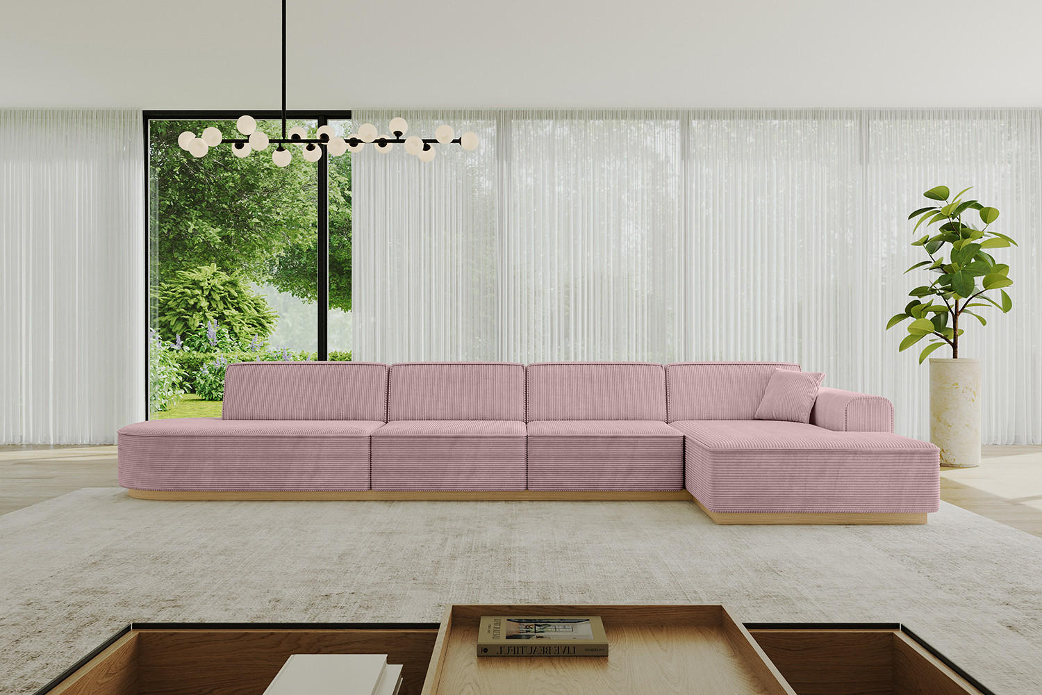 ECKSOFA Ottomane Rechts IREA-L3-v2 - 403x165x81 cm Rosa - Rosa, Holzwerkstoff/Textil (403/165cm) - ALTDECOR