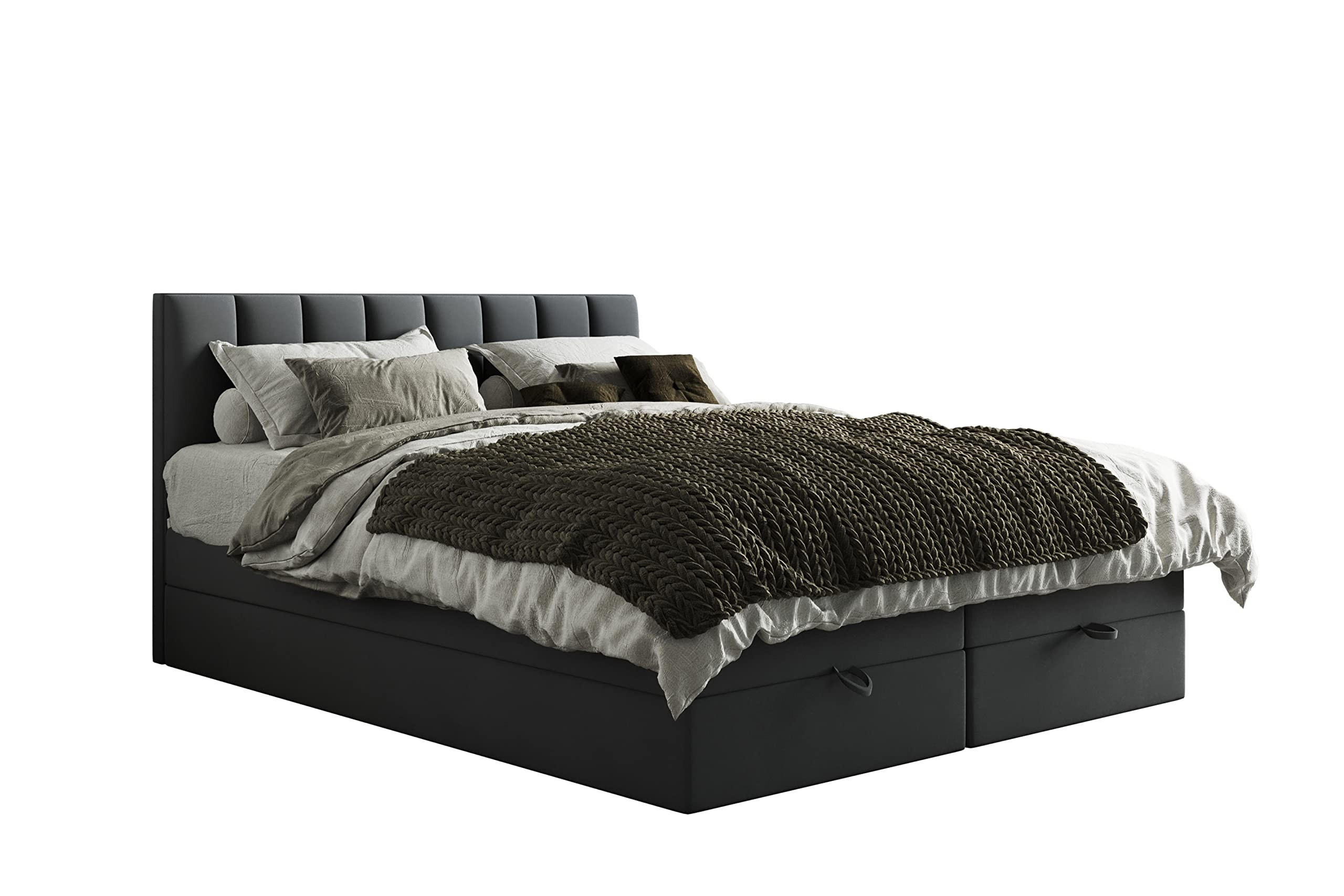 BOXBETT mit Bettkästen und Matratze - Bett Gusto mit Topper aus Memory Visco - Dunkelgrau - 140 x 200 cm - Dunkelgrau, Holzwerkstoff/Kunststoff (140/200cm) - Trada