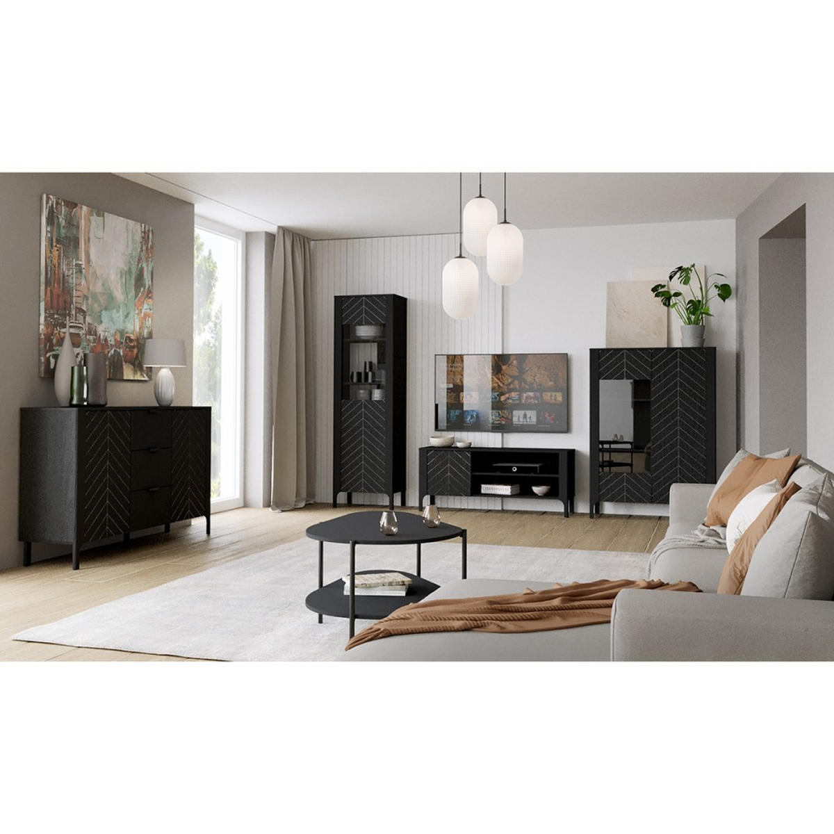 KOMMODE Lume mit zwei Türen, 100 cm, schwarz - Schwarz, Holzwerkstoff (103/95/40.5cm) - Beautysofa