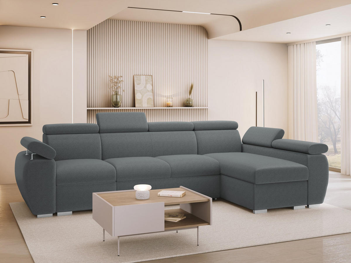 ECKSOFA Boston LCP, Seite: Rechts 1P(65)+2R+LCP - Silberfarben/Grau, Holz/Textil (320/170cm) - MIRJAN24