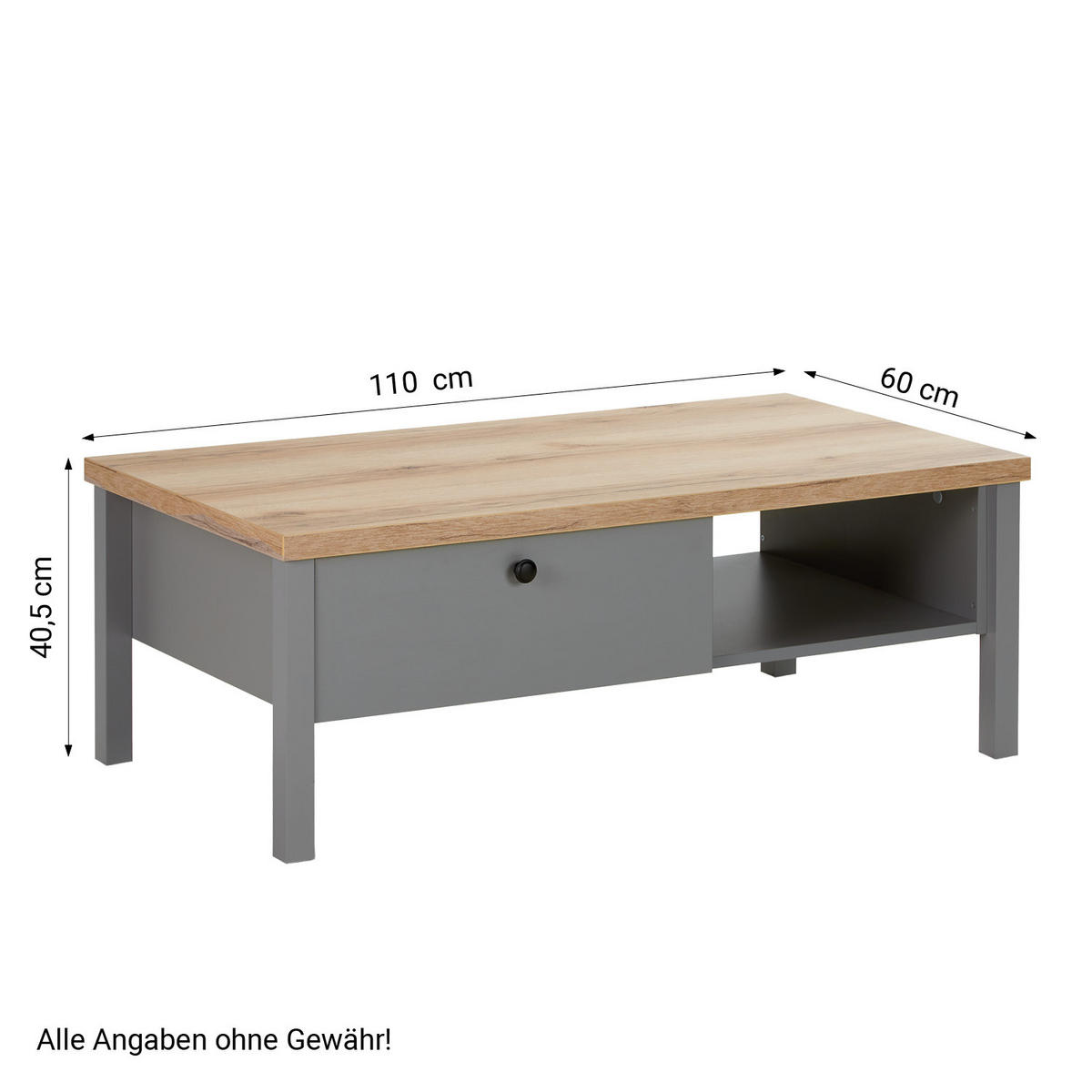 COUCHTISCH Grau 110/40/60 cm mit Schublade - Grau, Holz (60/110/40cm) - Homestyle4u
