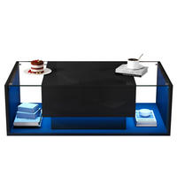 COUCHTISCH in Schwarz Kaffeetisch mit 1 Schublade und LED-Lichtleiste für Wohnzimmer, B100/T50/H31cm - Schwarz, Glas/Holzwerkstoff (50/100/31cm) - STILVORA