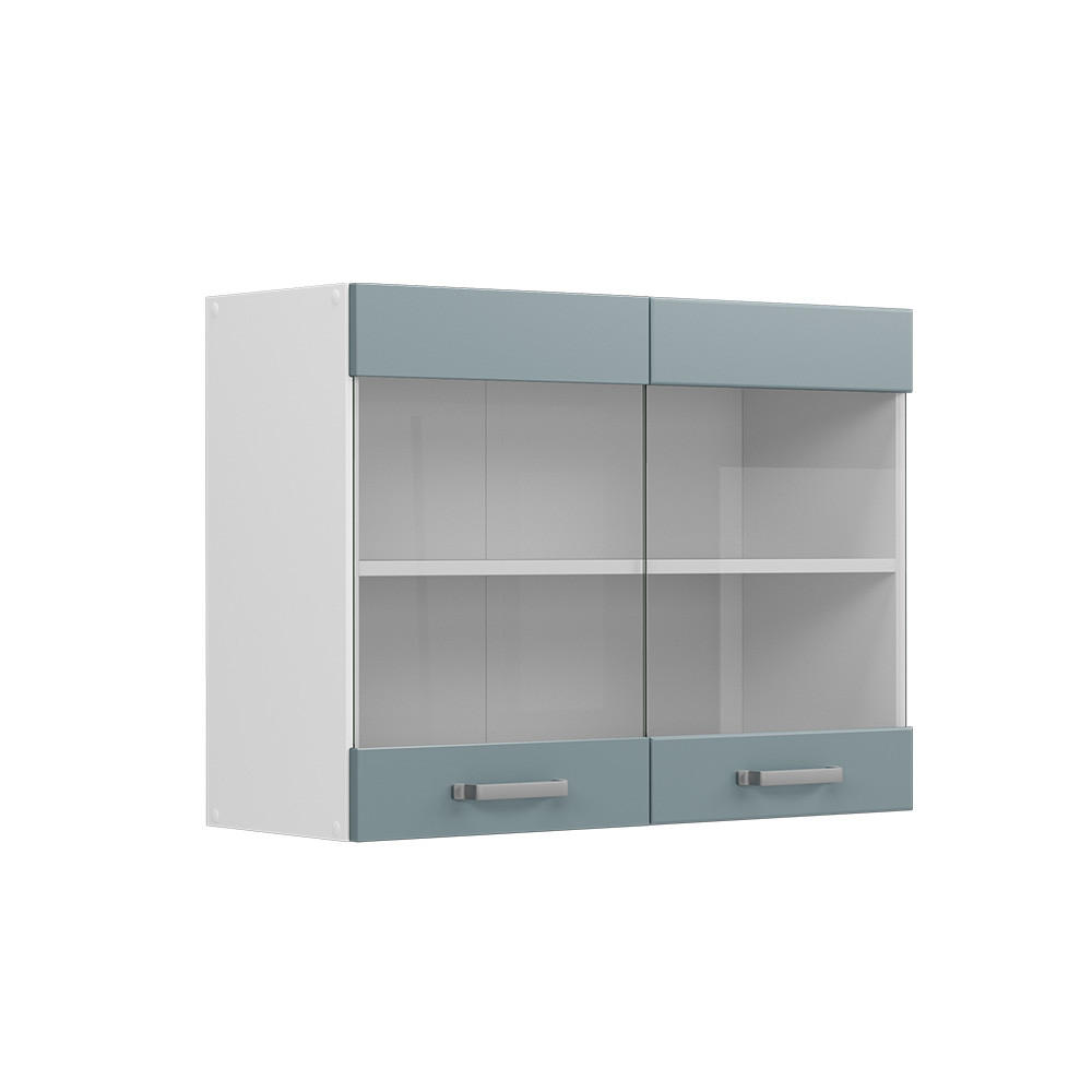 KÜCHENGLASSCHRANK R-Line Blau-Grau 80 cm - Blaugrau/Weiß, Holzwerkstoff (80/60/31cm) - Vicco