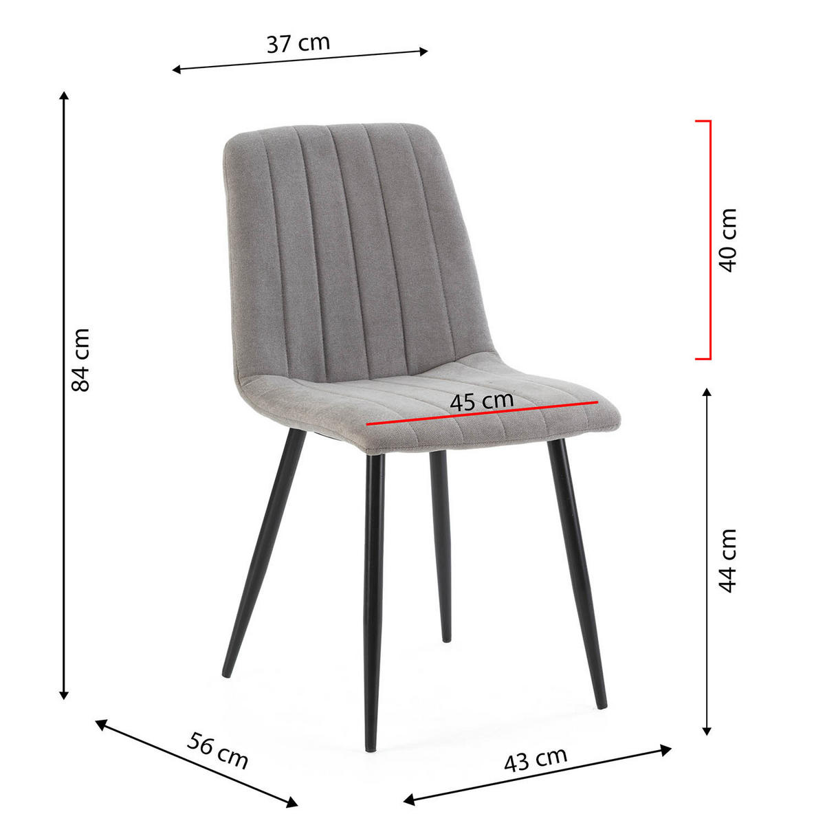 STUHL 4er-Set Sagi grauem Stoff - Grau, Textil/Metall (45/84/56cm) - VS Venta-stock