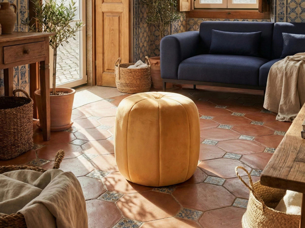 POUF Samtstoff Senfgelb Selby - Gelb, Textil (40/46/40cm) - Beliani