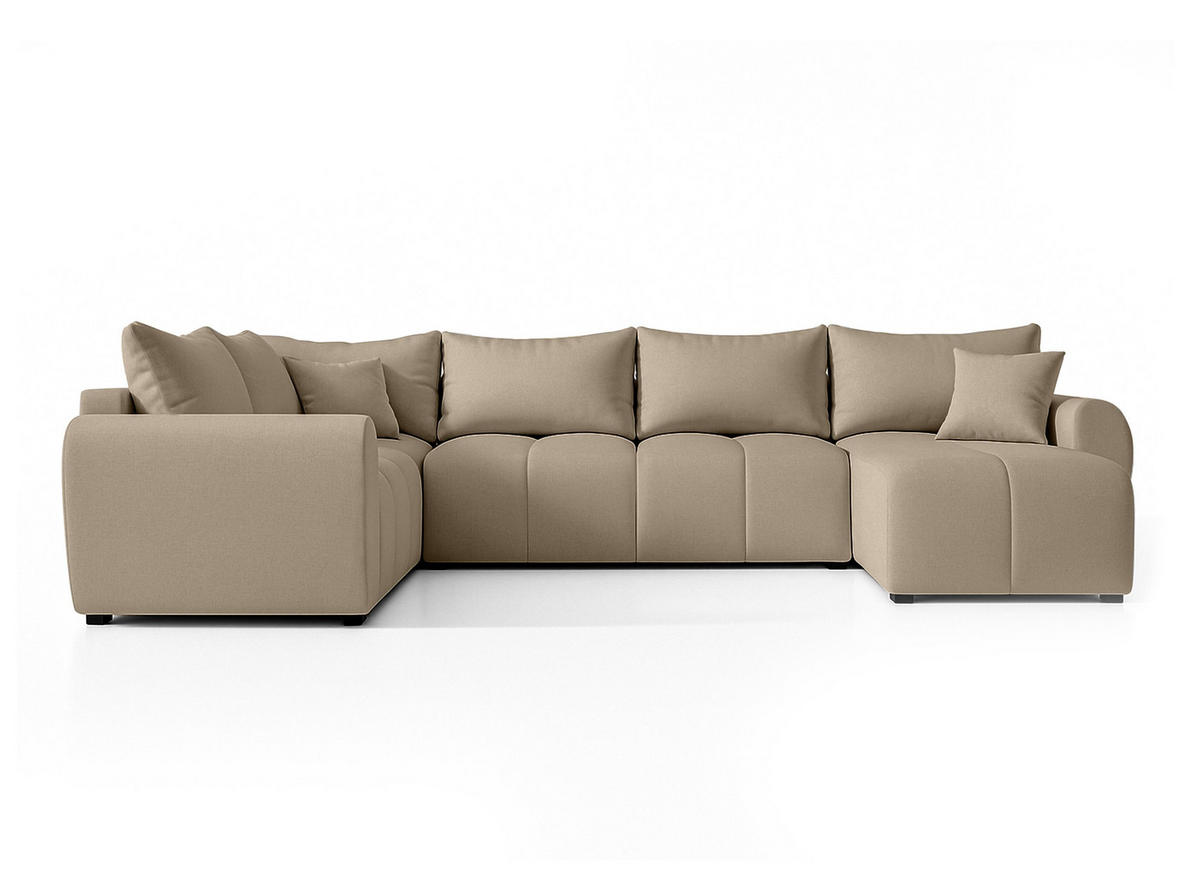 WOHNLANDSCHAFT Malatya U Form MAX Hellbraun 311/145/82 cm mit Schlaffunktion - Hellbraun/Schwarz, Kunststoff/Textil (303/82/208cm) - AX Living