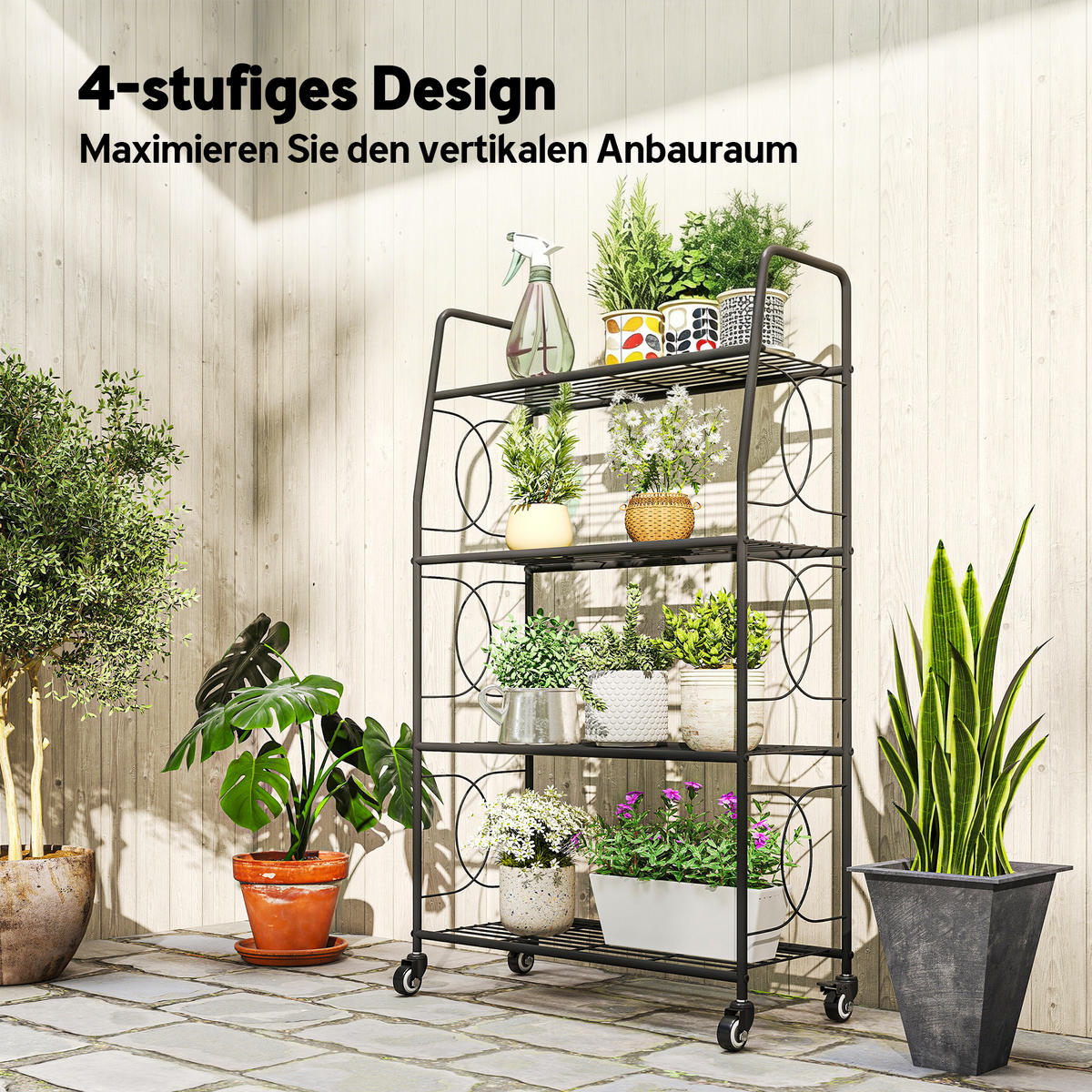 PFLANZENREGAL mit 4 Ebenen aus Metall Schwarz - Schwarz, Metall (29/114/67cm) - Outsunny