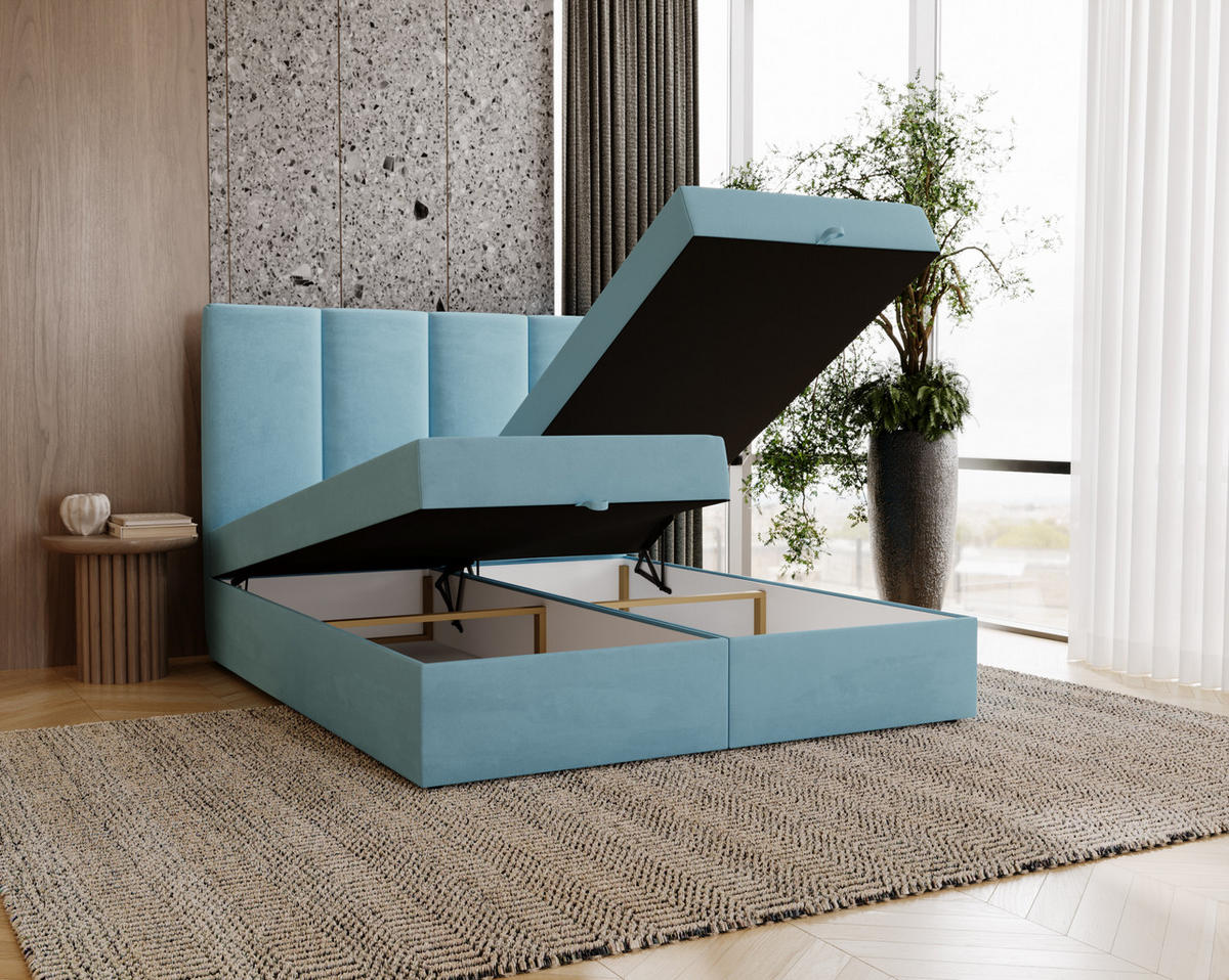 BOXBETT Malmo mit 2 Bettkästen, 200x200, Grau, Velourstoff, Doppelbett mit Bonell-Matratze - Grau, Holz/Kunststoff (200/200cm) - Marpur