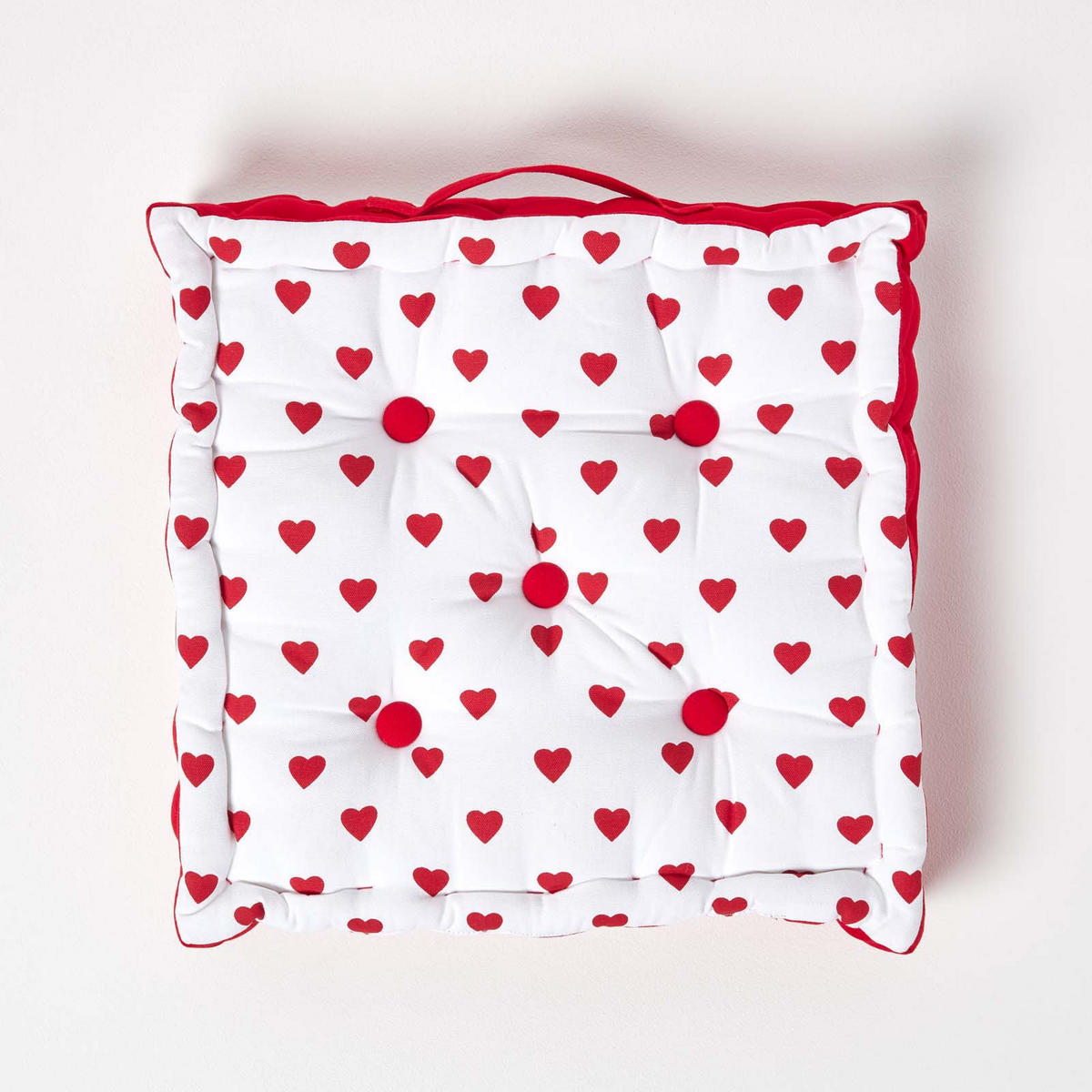SITZKISSEN rot-weiß mit Herz-Muster 40/40/8 cm - Rot, Textil (40/40/8cm) - Homescapes