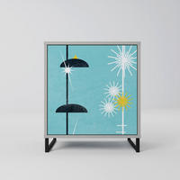 SIDEBOARD PATHS TO HAPPINESS, Grau, 57,5x42x67,5 cm, Schwarze Metall-Rahmenfüße - Multicolor/Schwarz, Holzwerkstoff/Metall (57.5/67.5/42cm) - SpaceRebels