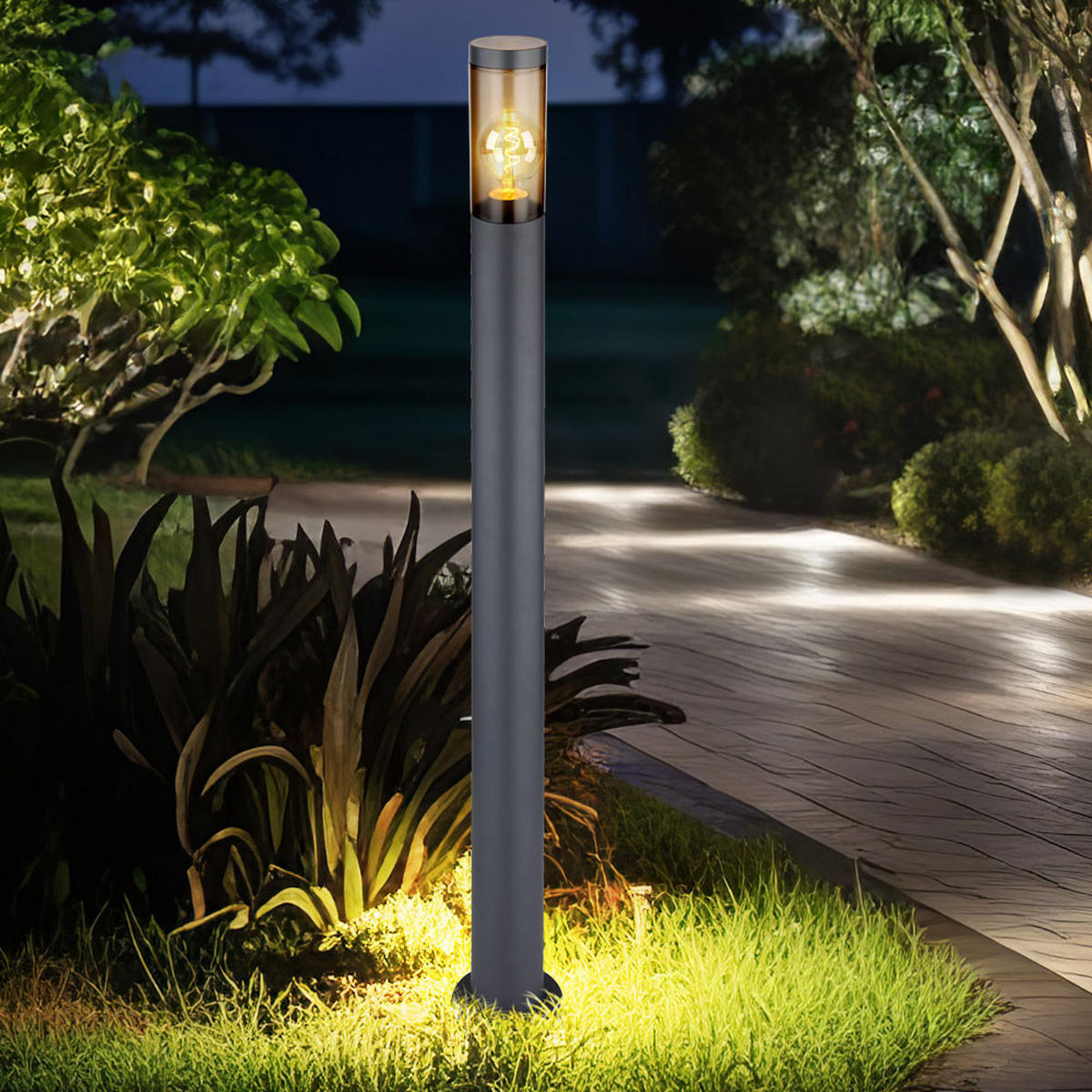 STEHLEUCHTE Edelstahl Anthrazit rauchig - Anthrazit, Metall (12.7/12.7/110cm) - Globo Lighting