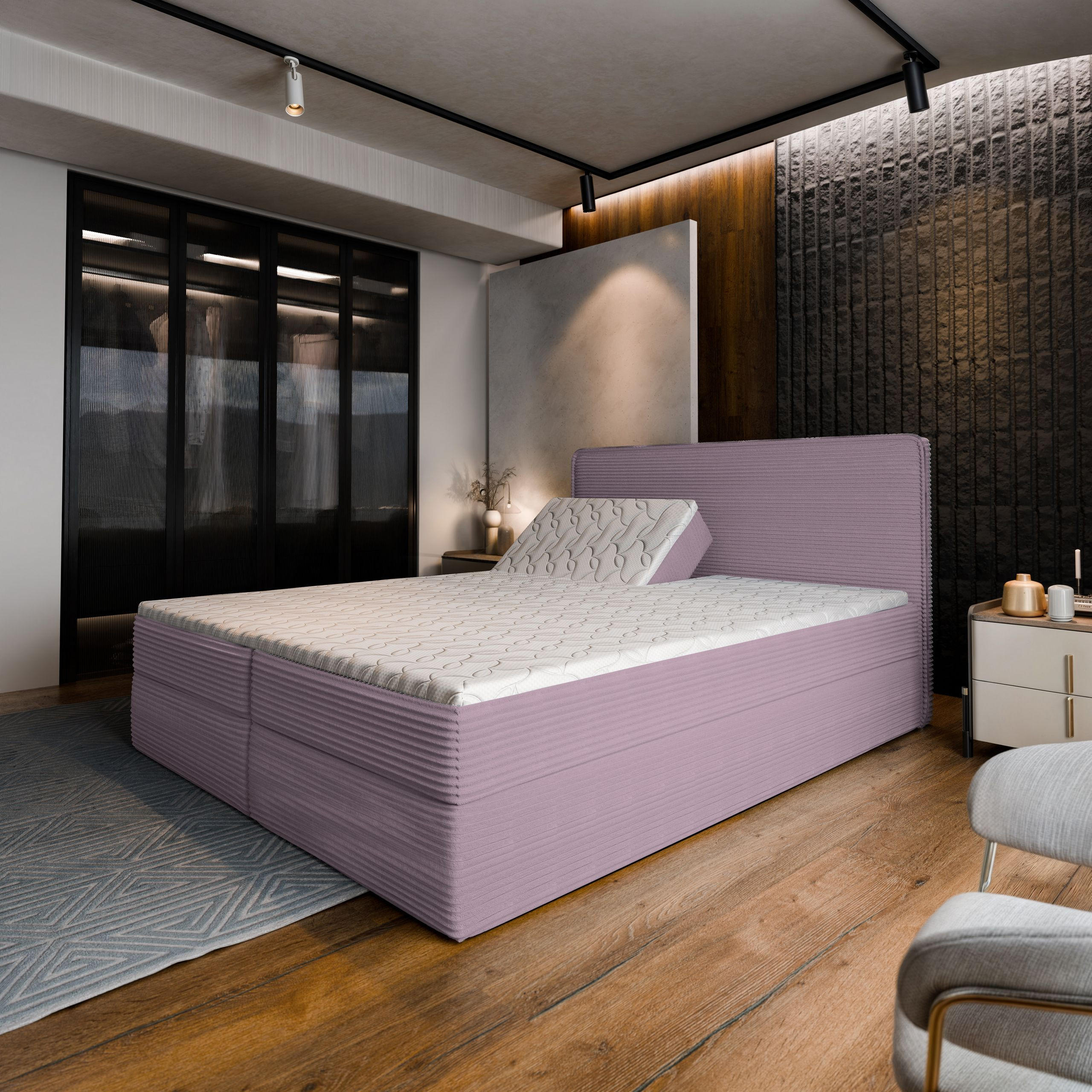 BOXBETT ASTOR 160x200 cm mit Matratze und Topper - Rosa - Rosa, Holz (160/200cm) - MASSENO