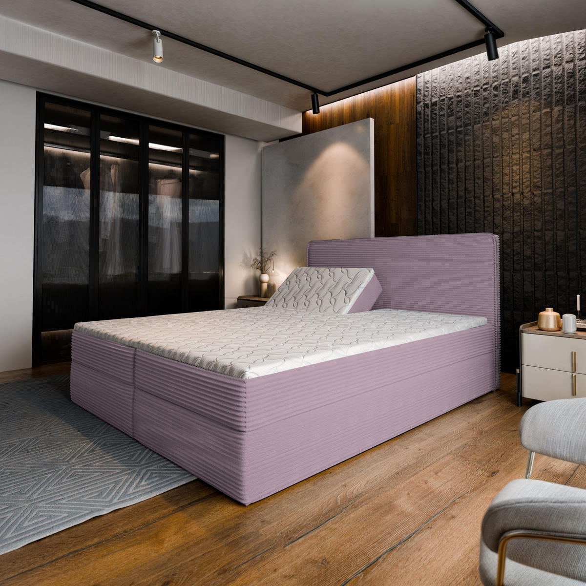 BOXBETT ASTOR 140x200 cm mit Matratze und Topper - Rosa - Rosa, Holz (140/200cm) - MASSENO