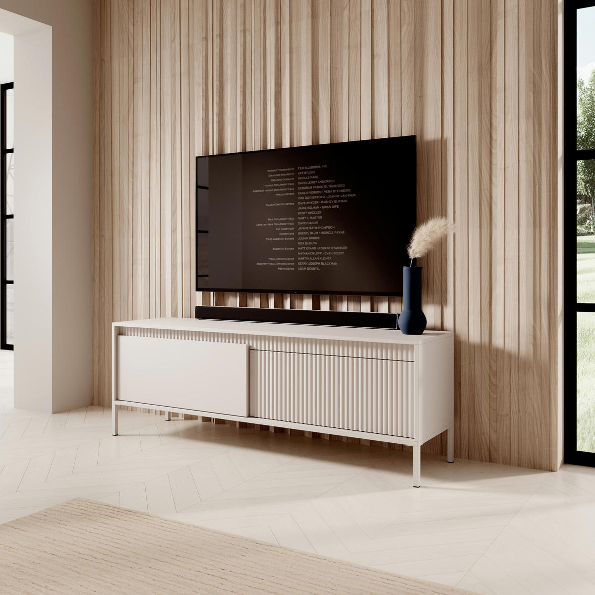 TV-ELEMENT SELBU RTV1 Reliefierte Fronten aus MDF-Platte Beige Beige - Beige, Glas/Holzwerkstoff (154/54/40cm) - Komodee