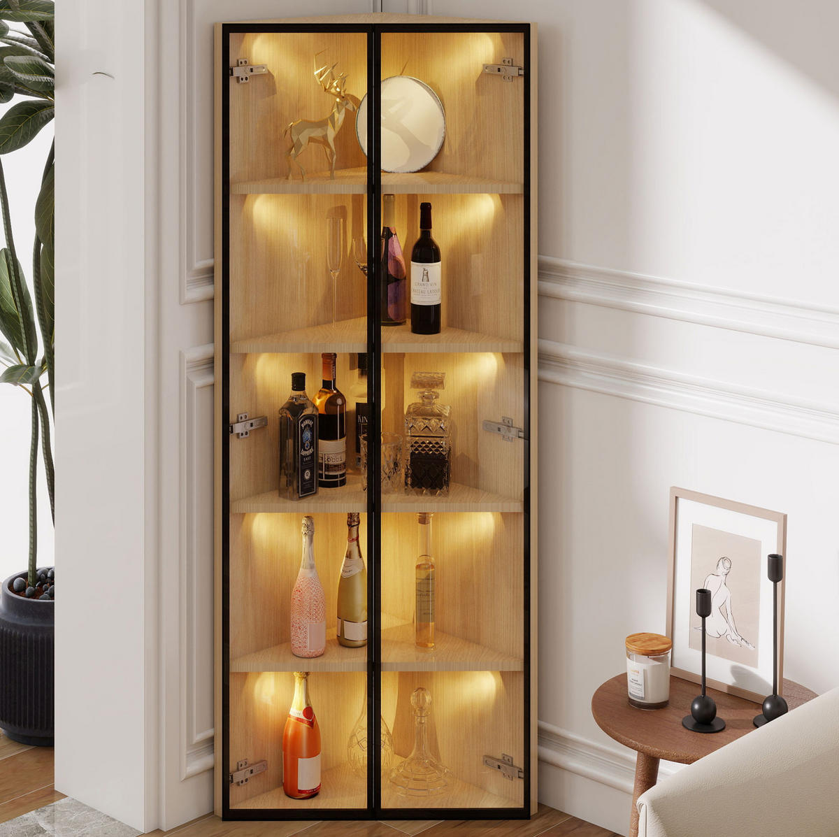 VITRINE 62/35/160 cm aus MDF mit LED-Beleuchtung Eichefarben - Eichefarben, Holzwerkstoff (62/160/35cm) - Modenvie