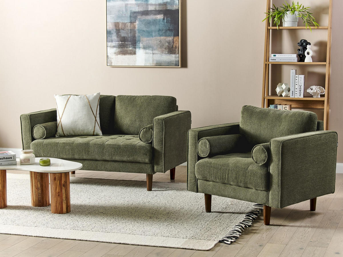 2-SITZER-SOFA Set mit Sessel dunkelgrün Nurmo - Dunkelbraun/Grün, Textil (74/78/140cm) - Beliani