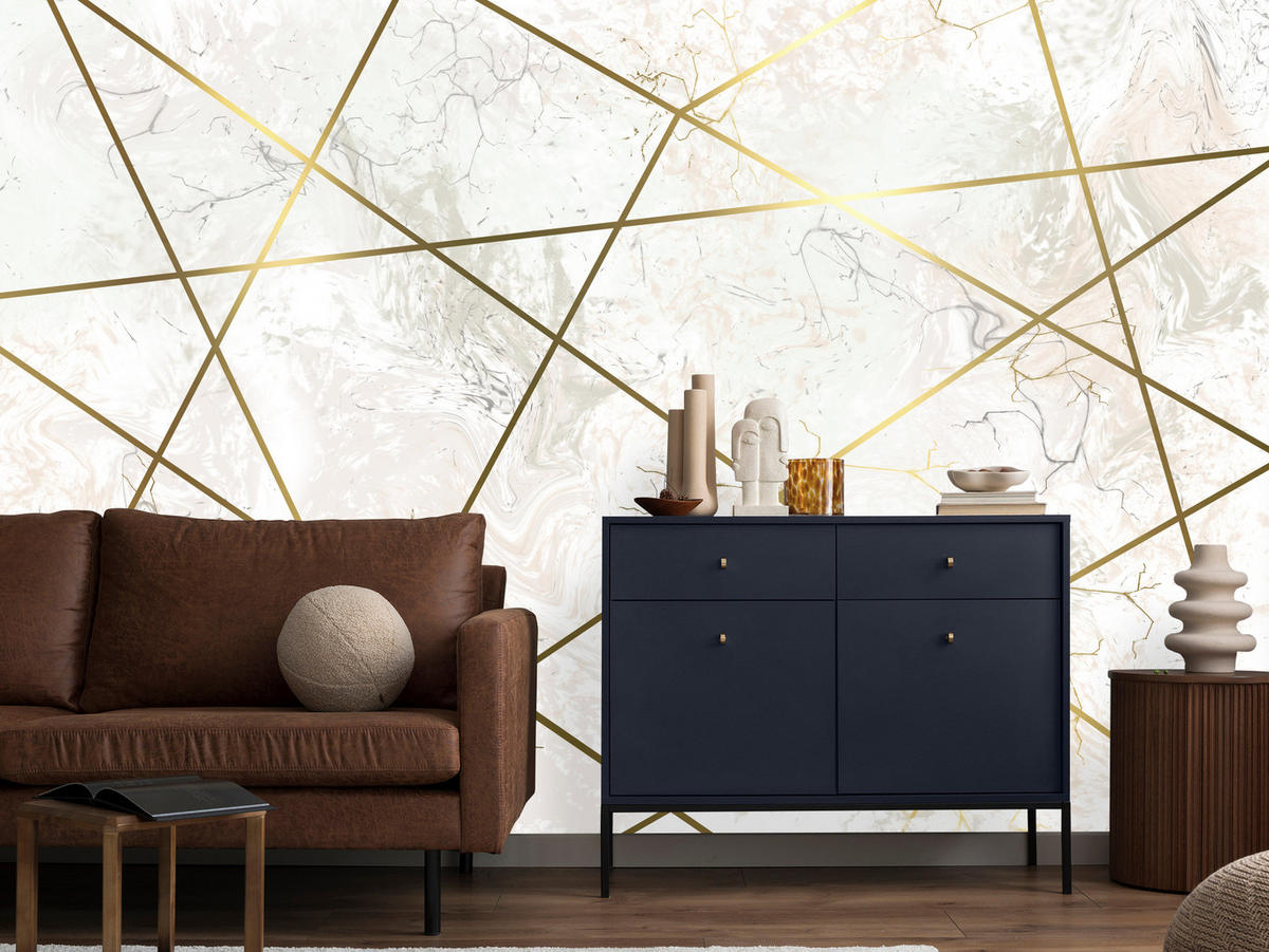 FOTOTAPETE Marmor Linien Abstraktion 350x256 - Gelb/Beige, Papier (350/256cm) - Muralo