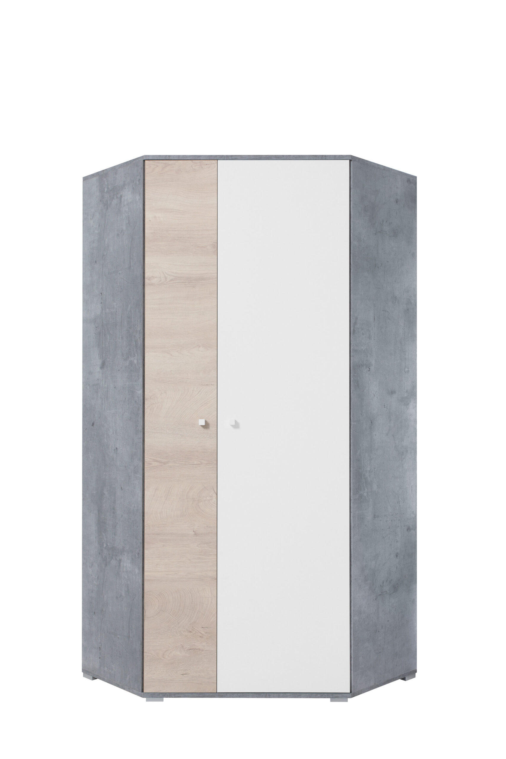 KLEIDERSCHRANK Sally in Beton, Weiß und Eiche – Eckkleiderschrank - Grau, Holzwerkstoff (80/200/120cm)