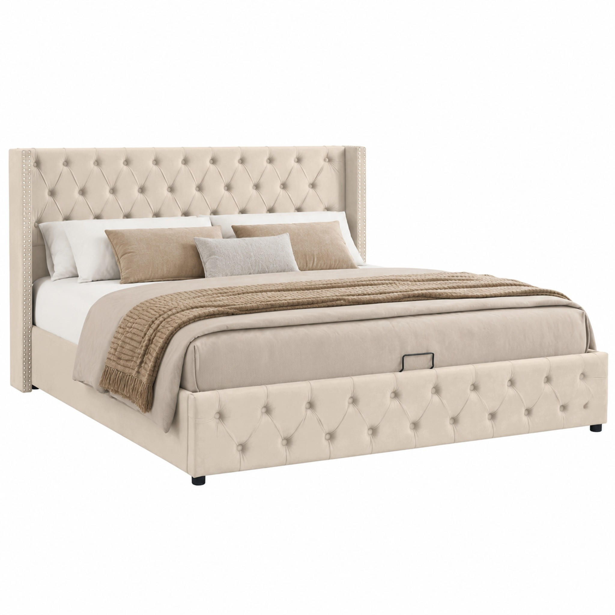 POLSTERBETT mit Bettkasten 160x200 cm Samt Beige - Beige, Metall (160/200cm) - Meubliv