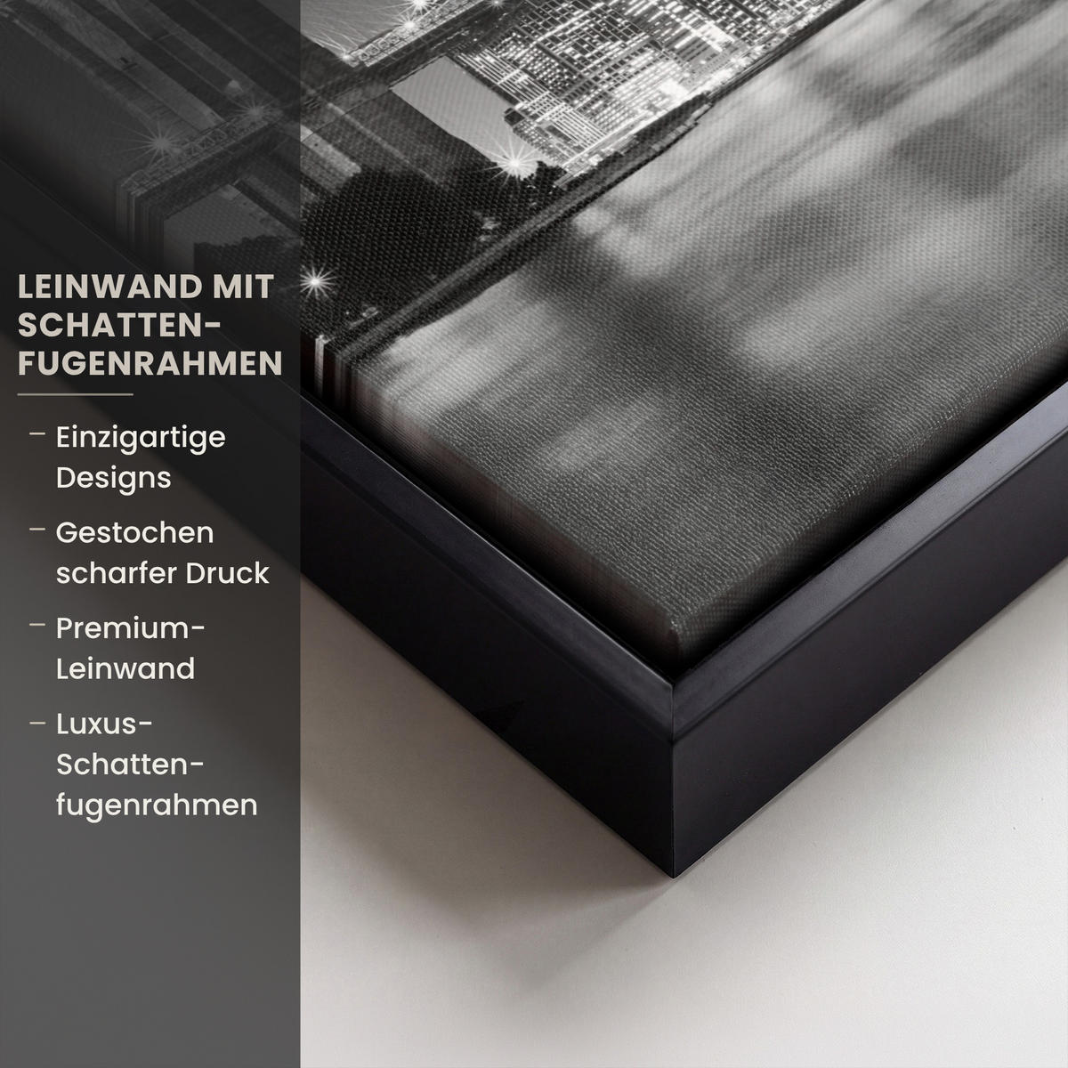 LEINWAND Bilder mit Rahmen - New York - Brücke - Brooklyn - Schwarz und weiß - Architektur - 40x30 - Schwarz, Textil (40/30cm) - MuchoWow