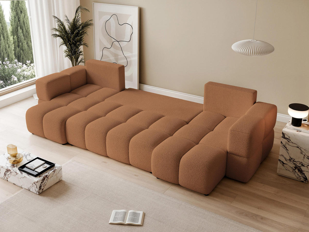 WOHNLANDSCHAFT BUENO mit Schlaffunktion und Bettkasten Orange - Orange, Holzwerkstoff/Kunststoff (318/148cm) - Idohome