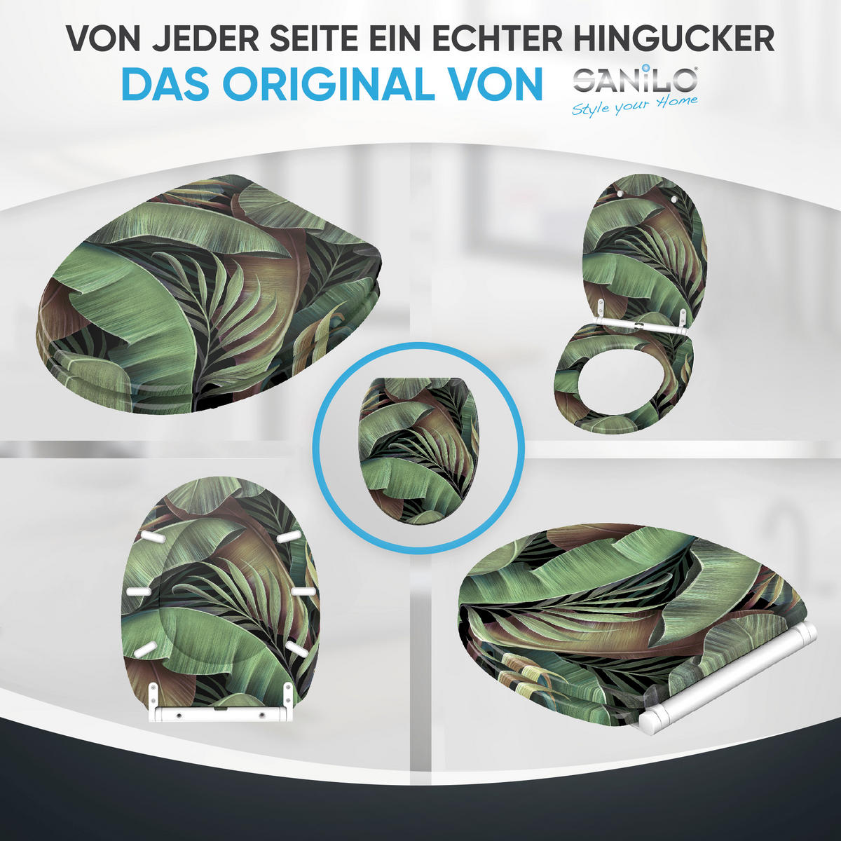 WC-SITZ mit Absenkautomatik & Top Fix Jungle - Grün, Holzwerkstoff (37.7/5.5/48cm) - Sanilo