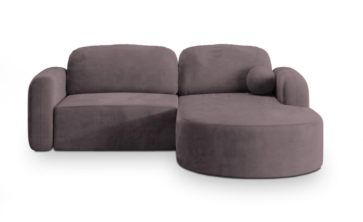 ECKSOFA AMILIA M R-S Lila Velours-Stoff mit Schlaffunktion - Lila, Holz (263/174cm) - MASSENO
