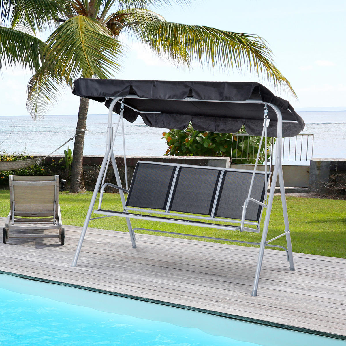 HOLLYWOODSCHAUKEL 171x108x154 cm grau - Grau, Metall (171/154/108cm) - LEBENLANG