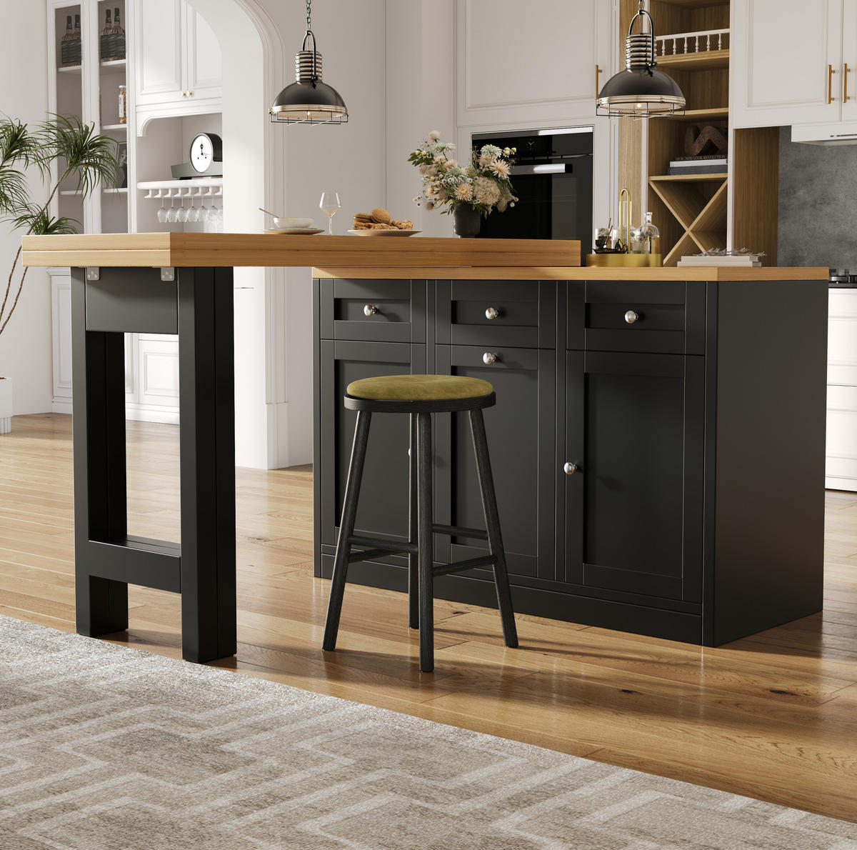 BARTISCH ausziehbar 120-200 cm mit Stauraum MDF Black - Schwarz, Holzwerkstoff (200/40/75.5cm) - Meubliv