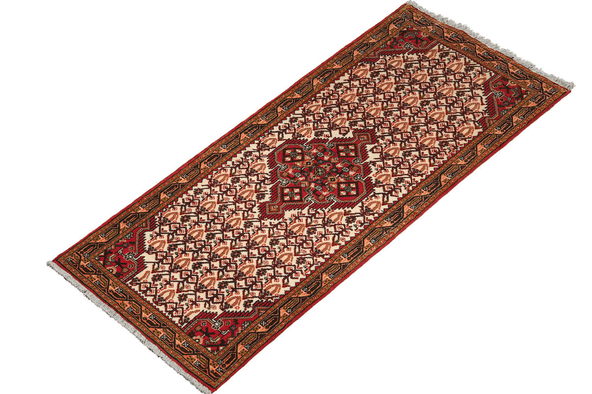 LÄUFER Orient handgeknüpft Assadabad Beige, Rot 195/75 cm Schurwolle - Beige/Rot, Textil (75/195cm) - Looma