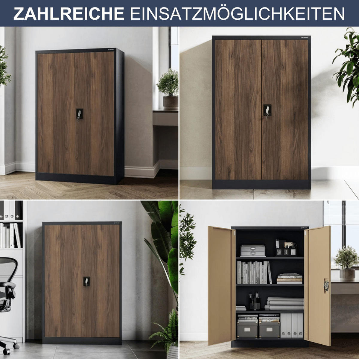 AKTENSCHRANK abschließbar KADO mit Flügeltüren 140x90x40cm Anthrazit-Nussbaum - Anthrazit, Metall (90/140/40cm) - DELUKE