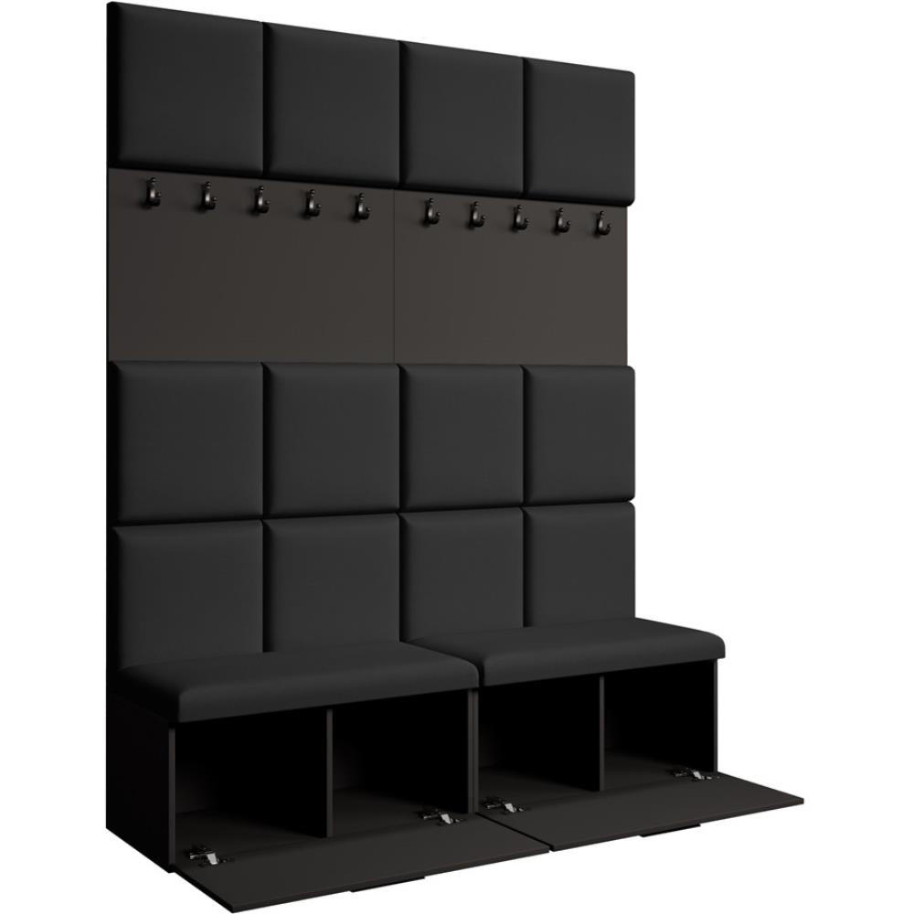 GARDEROBE Margaret I+I 162/203/43 mit gepolsterten Paneelen und Schuhschrank - Schwarz, Holzwerkstoff/Kunststoff (162/203/43cm) - Beautysofa