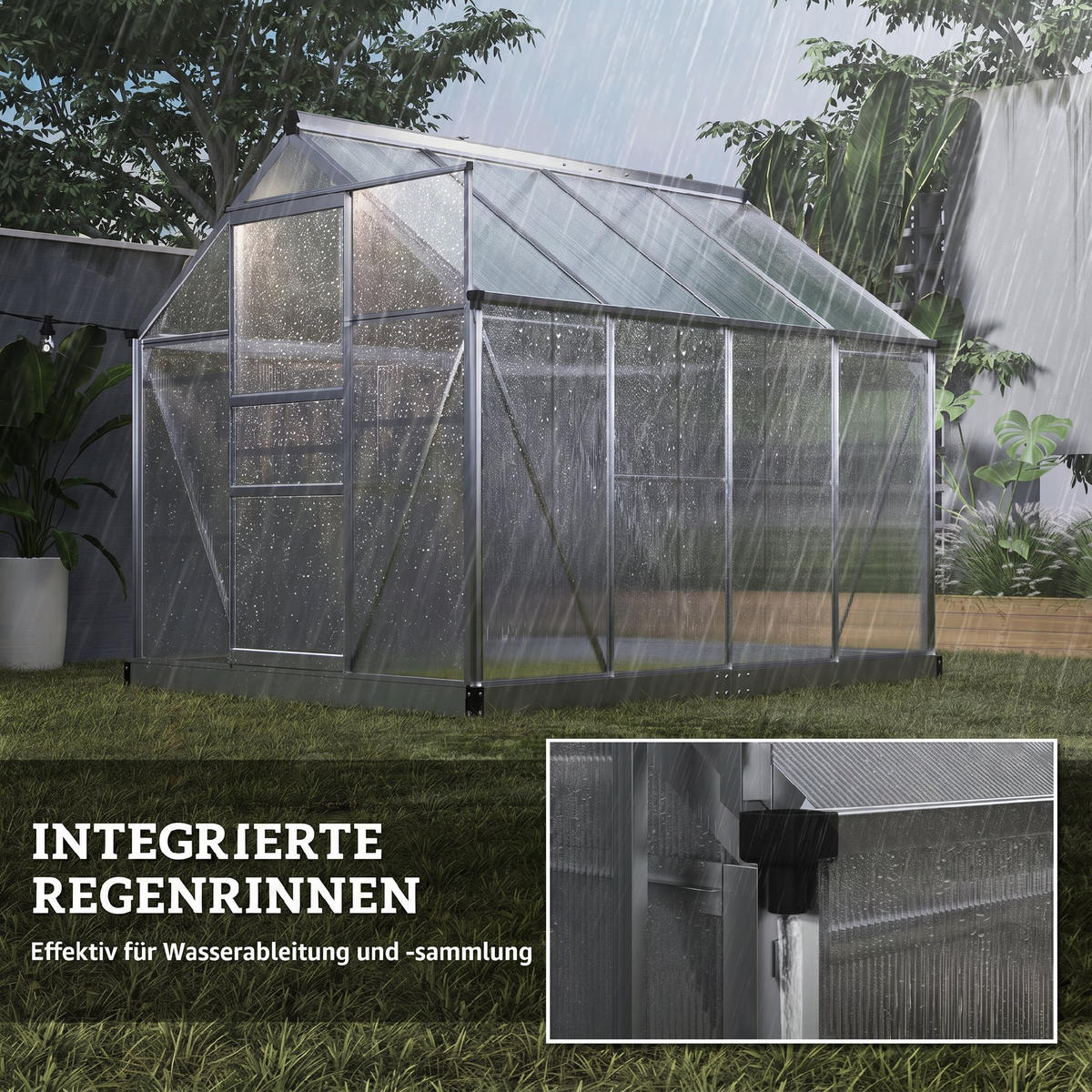 GEWÄCHSHAUS Aluminiumlegierung Polycarbonat Silber - Silberfarben, Metall (252/201/190cm) - Outsunny