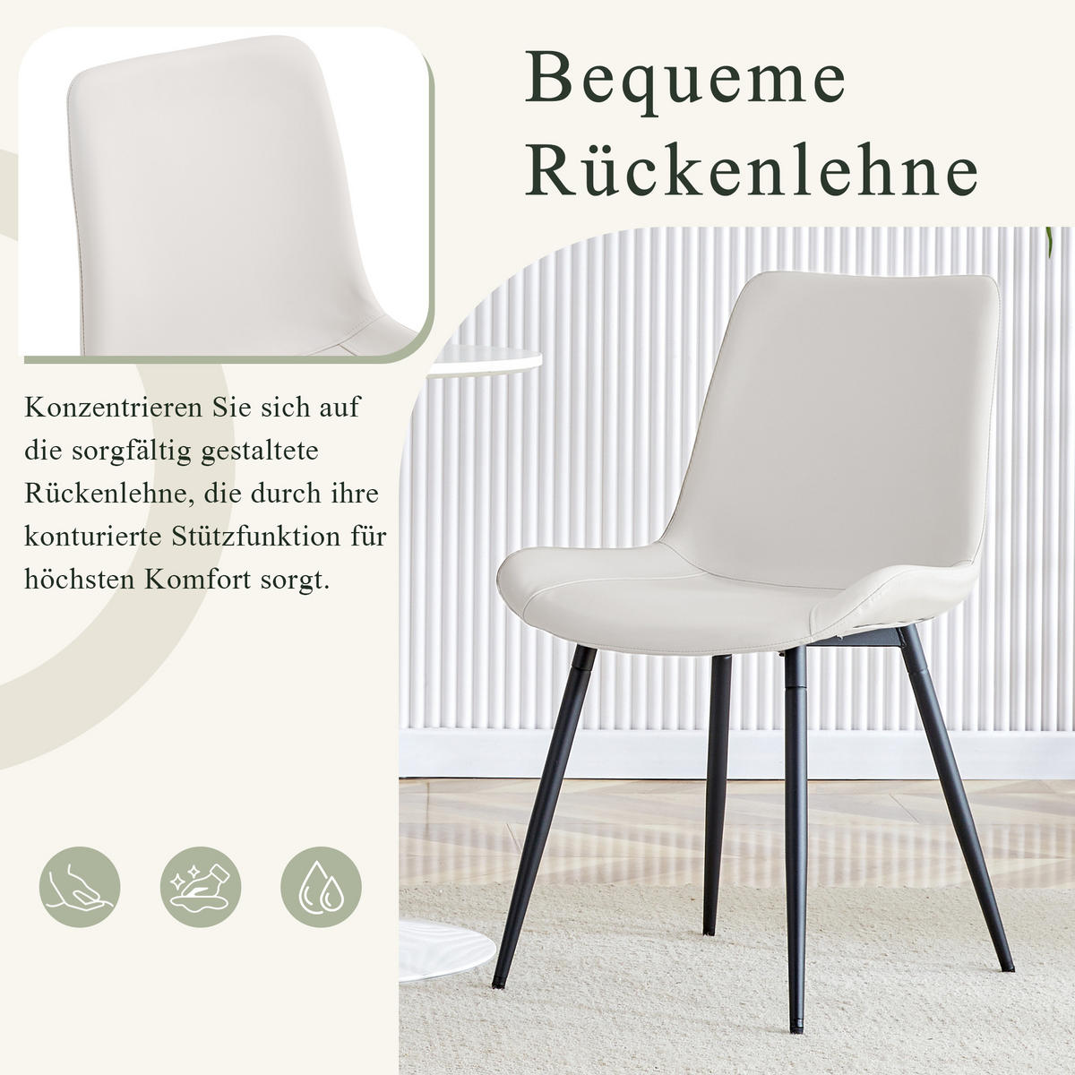 STUHL-SET DE-36498 4 Stück mit Kunstlederbezug Weiß - Weiß, Metall (47/83/50cm) - ComfortXL