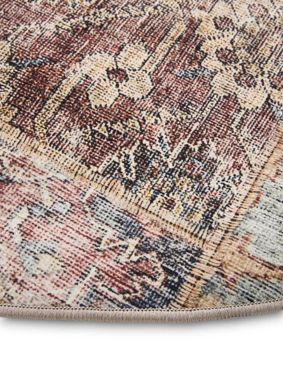 VINTAGE-TEPPICH George waschbar ø 160 cm rund - Multicolor/Braun, Kunststoff (160/160cm) - benuta