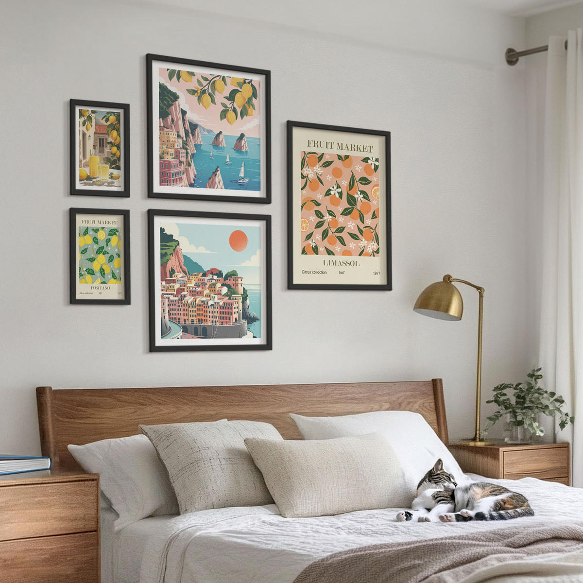 BILDER SET 5er Set - 50x50 cm & 20x30 cm & 40x60 cm Schwarzer Rahmen - Abstrakte ästhetische Berge - Schwarz, Kunststoff (40/60cm) - TULUP
