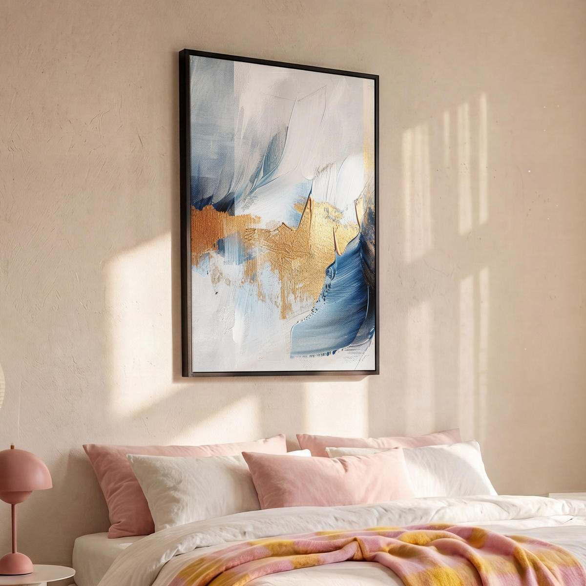 LEINWAND Bilder mit Rahmen - Gold - Blau - Aquarell - Kunst - Modern - 80x120 - Hellblau, Textil (80/120cm) - MuchoWow
