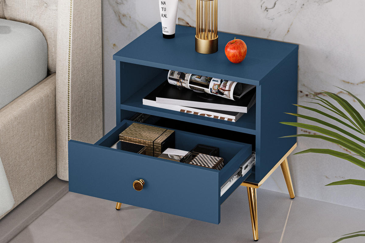 NACHTTISCH ARICIA mit Stauraum, Marineblau - Blau, Holz (50/54/34cm) - KONSIMO®