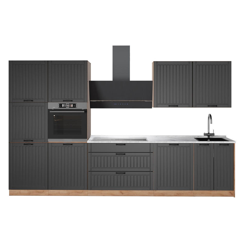 CHICINETĂ Fame-Line, Gri închis/Stejar auriu, 340 cm, AP Marmură - stejar miere/gri închis, compozit lemnos (340/206.8/60cm) - Vicco